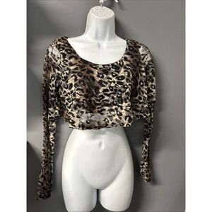 Vintage deb Women (S) Animal Print Sheer Lined Cropped Top L/S Coquette Y2K